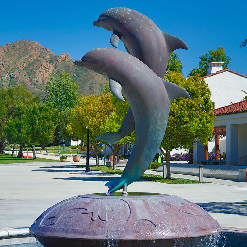 The Dolphin Fountain at CSU Channel Islands — a student favorite spot.